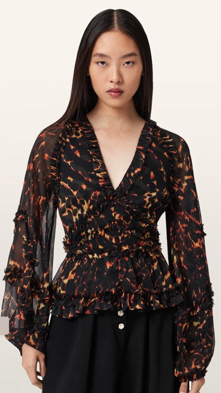 NWT All Saints Sylvie Ruffled Flame Top NEW Size 2